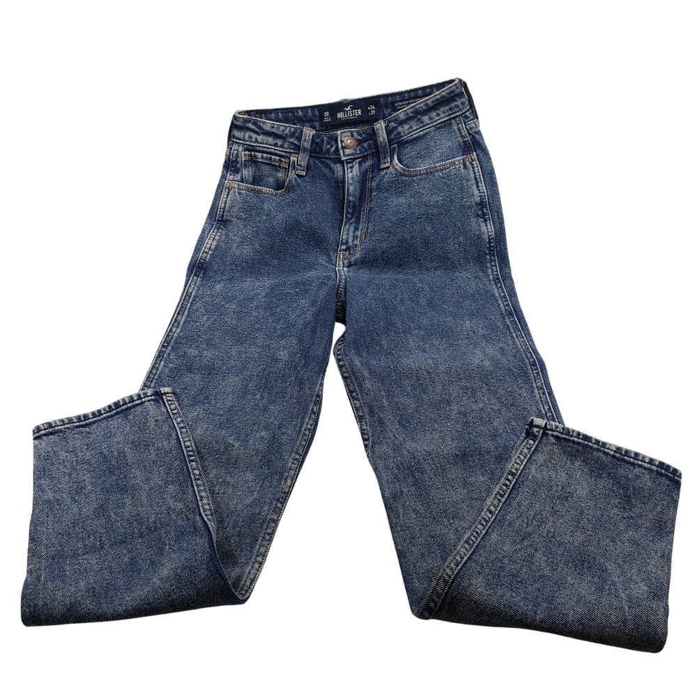 Hollister Ultra‎ High Rise Mom Jeans Medium Wash W24 L27 Stretch Denim